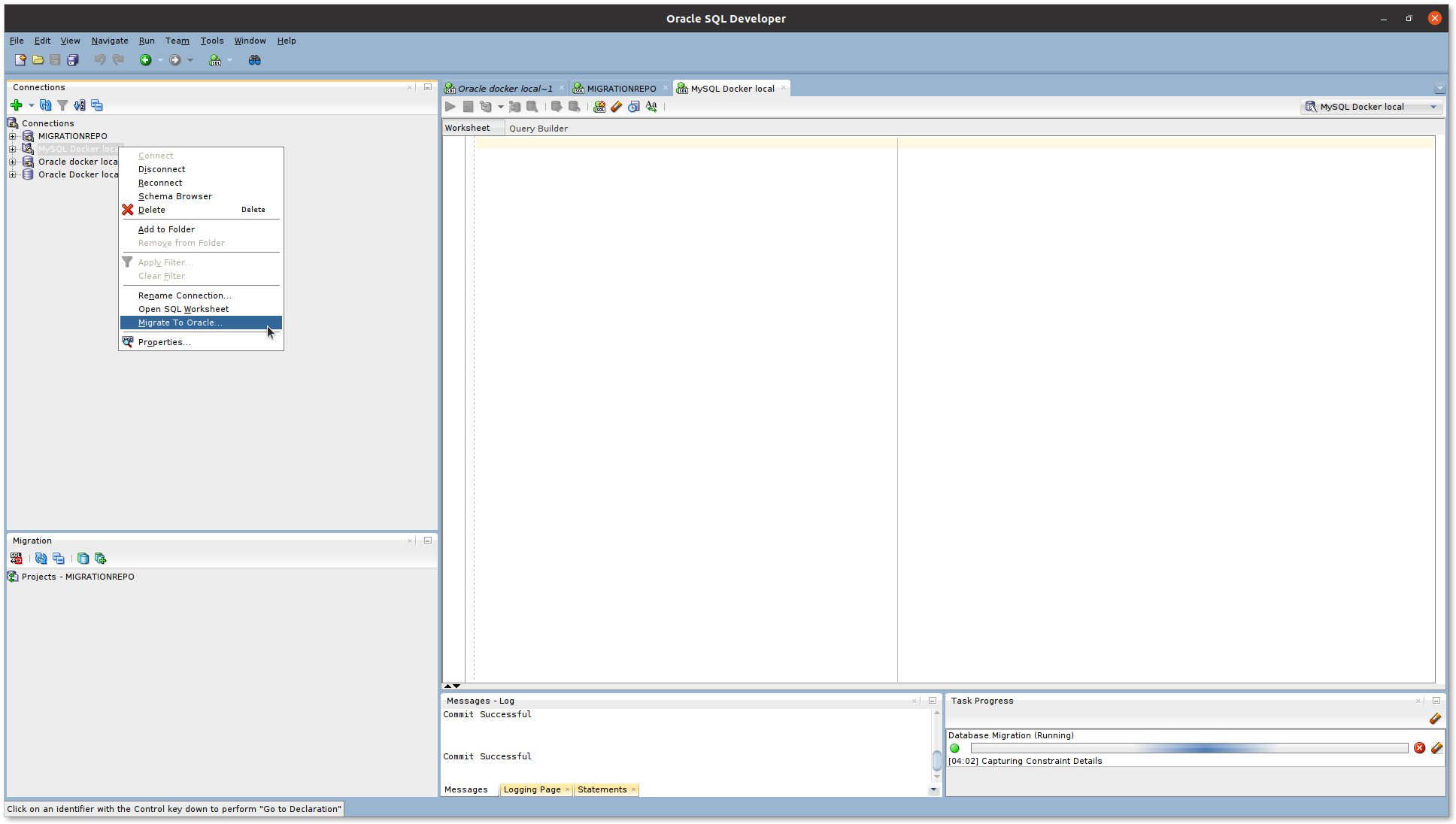 Select connection to migrate