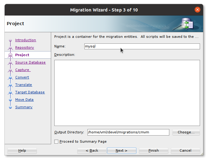 Name project and select output dir