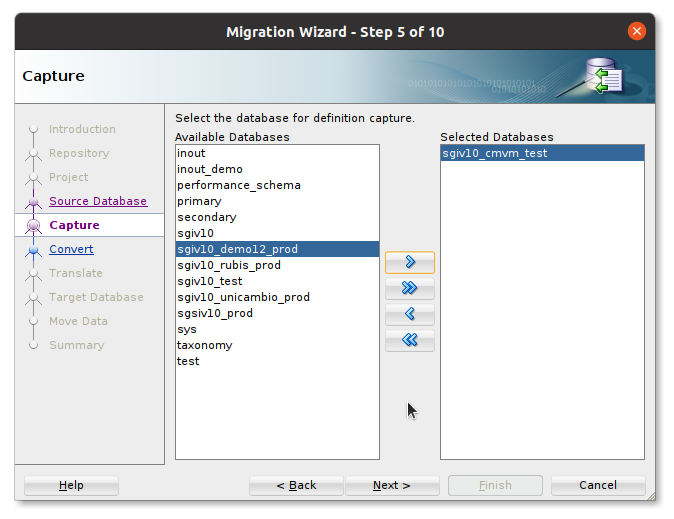 Select databases to migrate