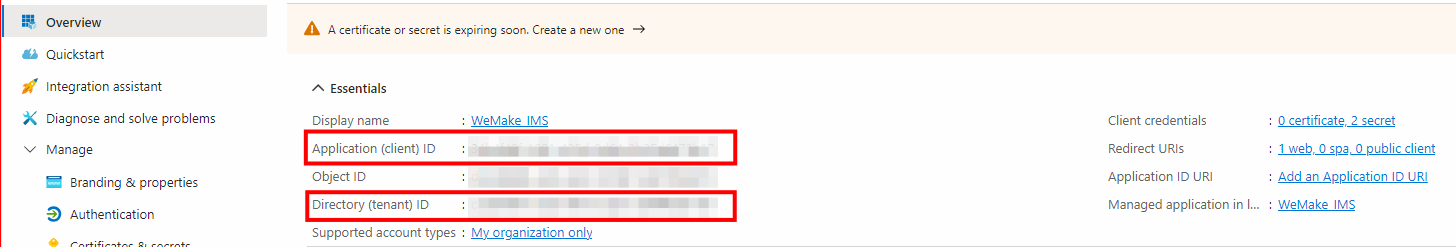 Get Tenant and Client IDs