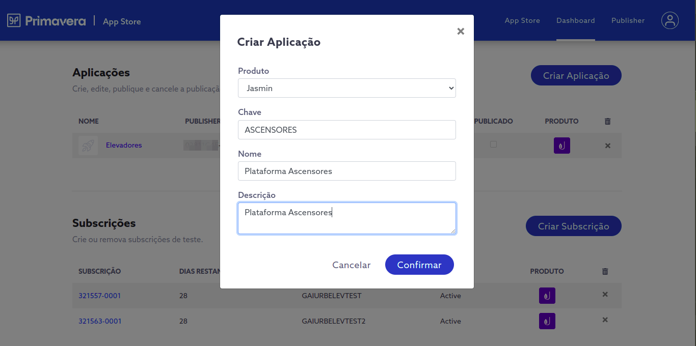 Developer dashoard - create application