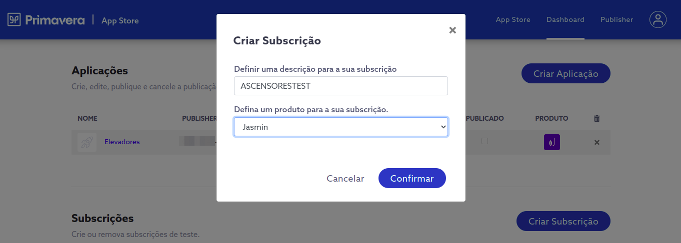 Developer dashoard - create subscription