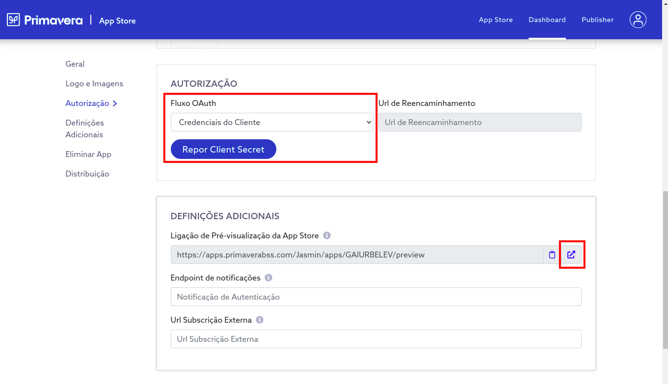 Developer dashoard - edit application