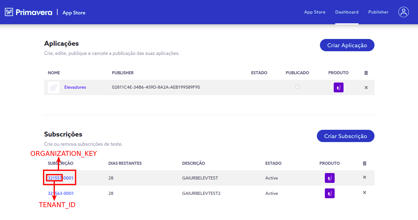 Developer dashoard - subscription list