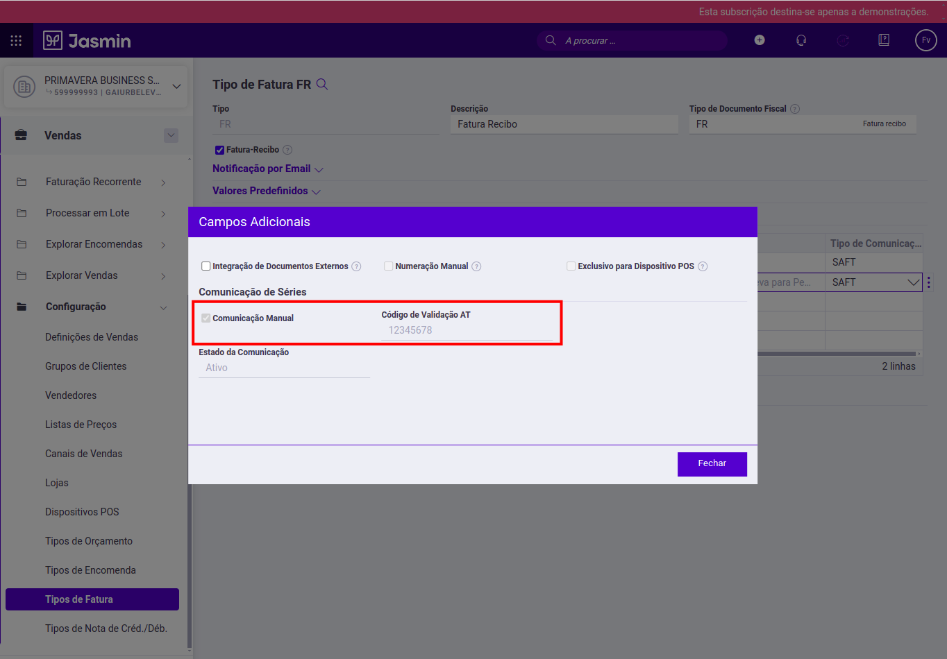 Jamsin - disable invoice type automatic communication